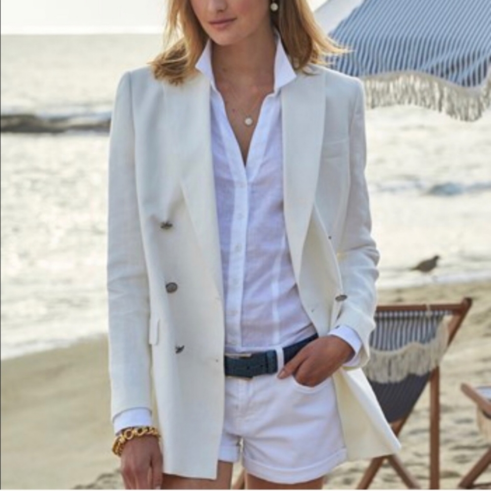 Gorsuch Tabitha Linen White 100% Flax Double breasted Blazer Size 46/10